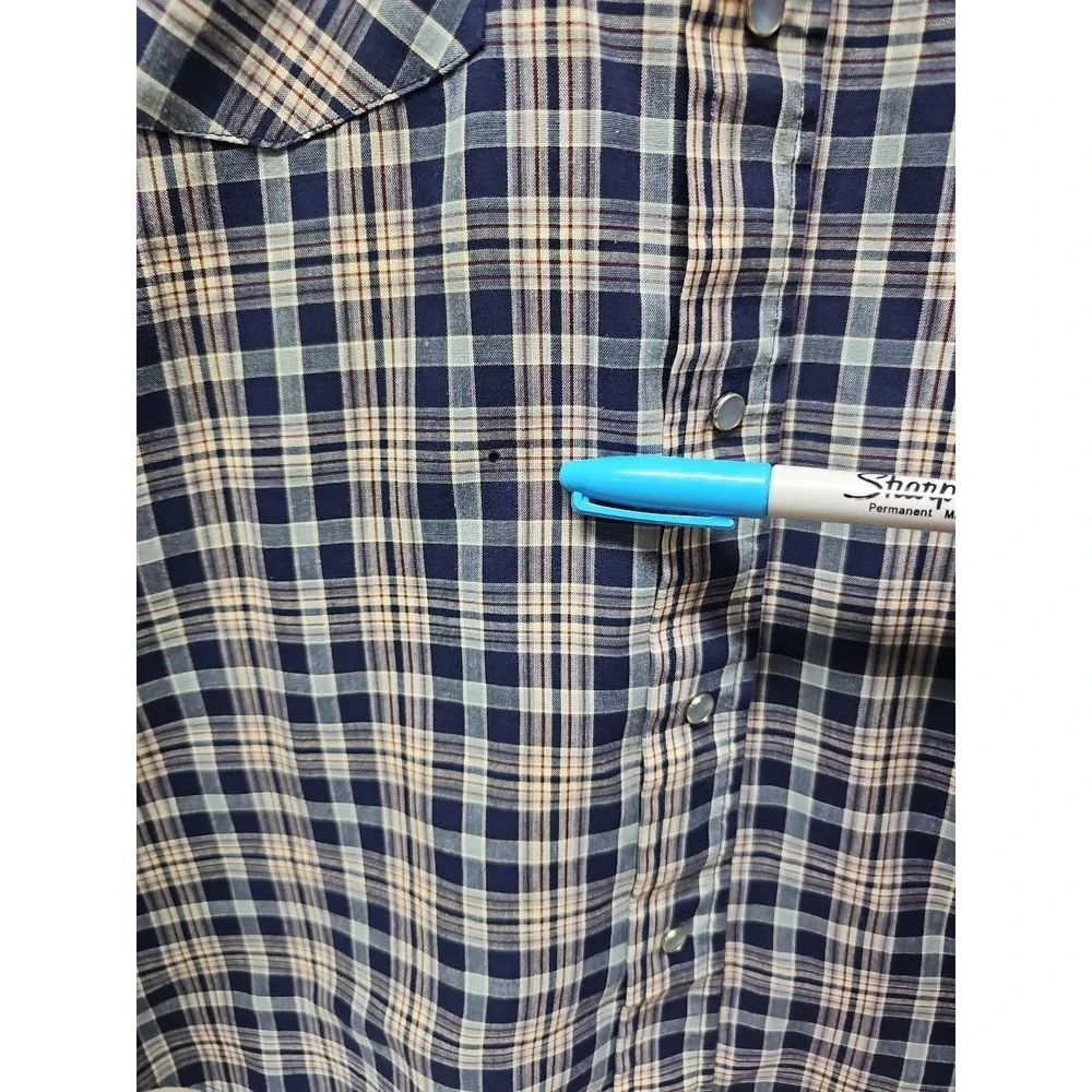 Levis Mens Blue Vintage Plaid‎ Pearl Snap Western Shirt Long Sleeve Sz M